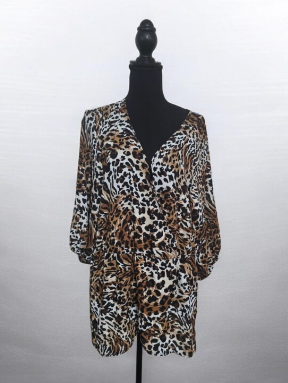 #K66 Leopard Print V-Neck Romper in Brown and Black